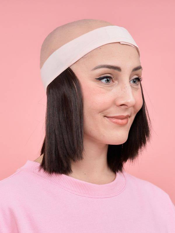 Couronne de cheveux coupe carré 2-en-1 : nuque synthétique thermorésistante, bandeau réglable pour turban, foulard ou bonnet