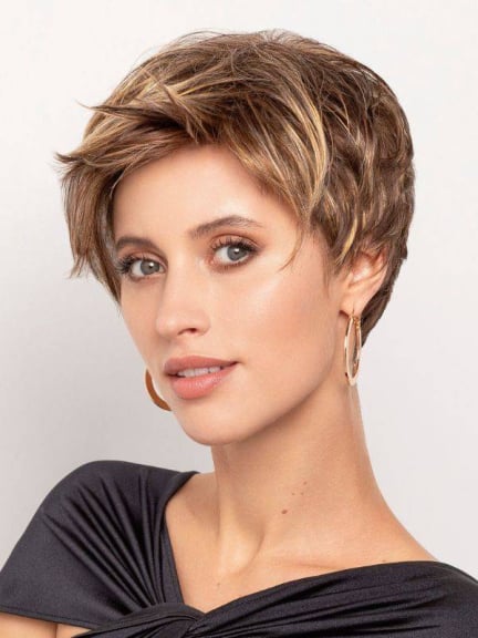 Perruque Sun Hip - coupe courte, bordure frontale invisible, rendu naturel