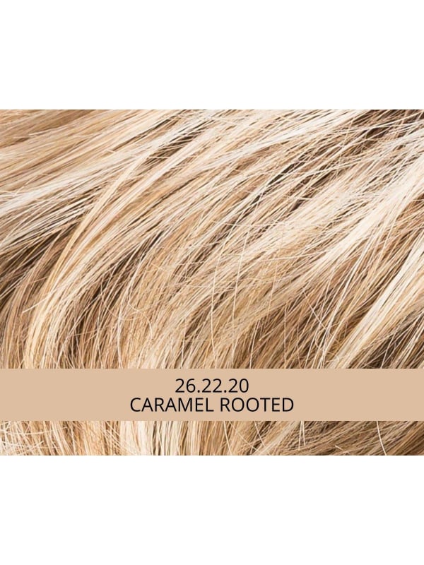 Perruque Raise rooted mix : coupe courte effilée dégradée, volume léger et effet racines foncées pour un rendu naturel.