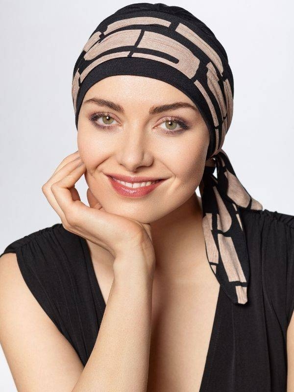 Turban Set Pia Gisela Mayer : bonnet en bambou doux et respirant avec bandeau en viscose à nouer, idéal en chimio ou alopécie.