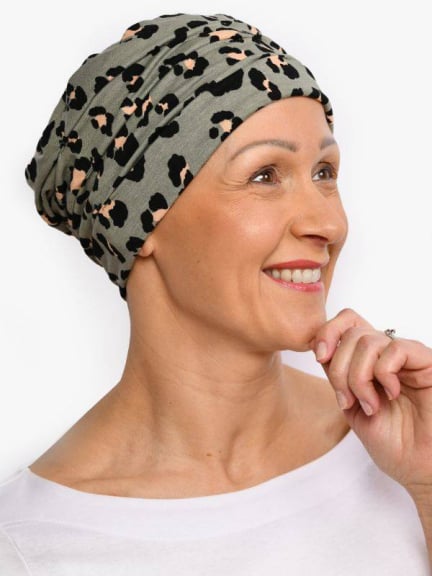 Bonnet chimio Marlene Printed en viscose, sans coutures ni élastique — imprimé élégant