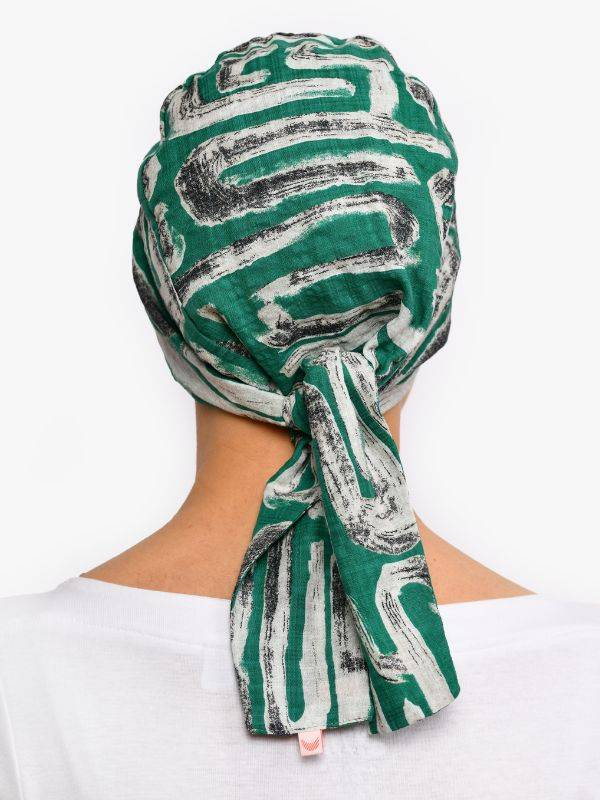 Turban chimio Audrey Rosette La Vedette, foulard réversible en coton-viscose, confortable et respirant, nouage facile dans la nu