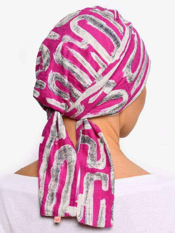 Turban chimio Audrey Rosette La Vedette, foulard réversible en coton-viscose, confortable et respirant, nouage facile dans la nu