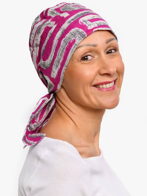 Turban chimio Audrey Rosette La Vedette, foulard réversible en coton-viscose, confortable et respirant, nouage facile dans la nu