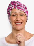 Turban chimio Audrey Rosette La Vedette, foulard réversible en coton-viscose, confortable et respirant, nouage facile dans la nu