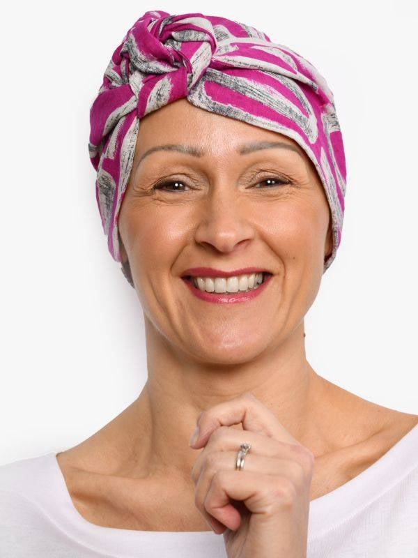 Turban chimio Audrey Rosette La Vedette, foulard réversible en coton-viscose, confortable et respirant, nouage facile dans la nu