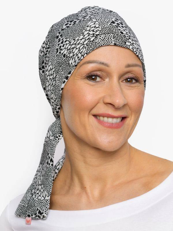 Turban chimio Audrey Rosette La Vedette, foulard réversible en coton-viscose, confortable et respirant, nouage facile dans la nu