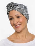 Turban chimio Audrey Rosette La Vedette, foulard réversible en coton-viscose, confortable et respirant, nouage facile dans la nu