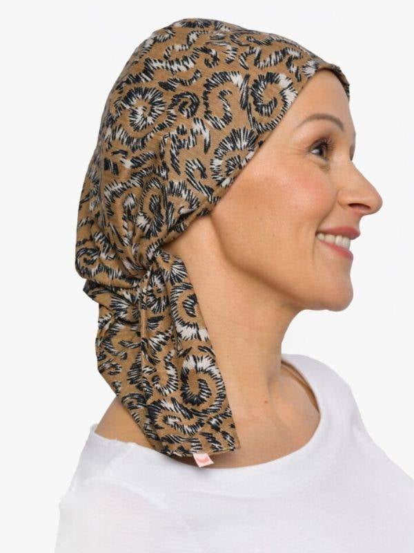 Turban chimio Audrey Rosette La Vedette, foulard réversible en coton-viscose, confortable et respirant, nouage facile dans la nu
