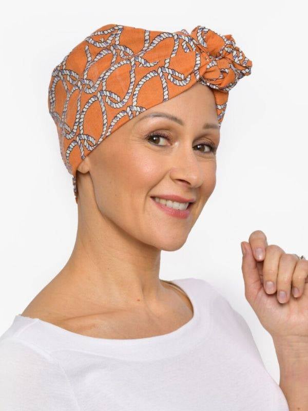 Turban chimio Audrey Rosette La Vedette, foulard réversible en coton-viscose, confortable et respirant, nouage facile dans la nu