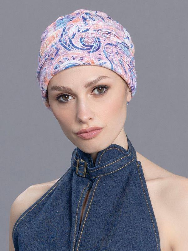 Turban chimio Meral Ellen Wille, bonnet facile à enfiler aux motifs féminins, idéal pendant chimiothérapie ou radiothérapie, ren