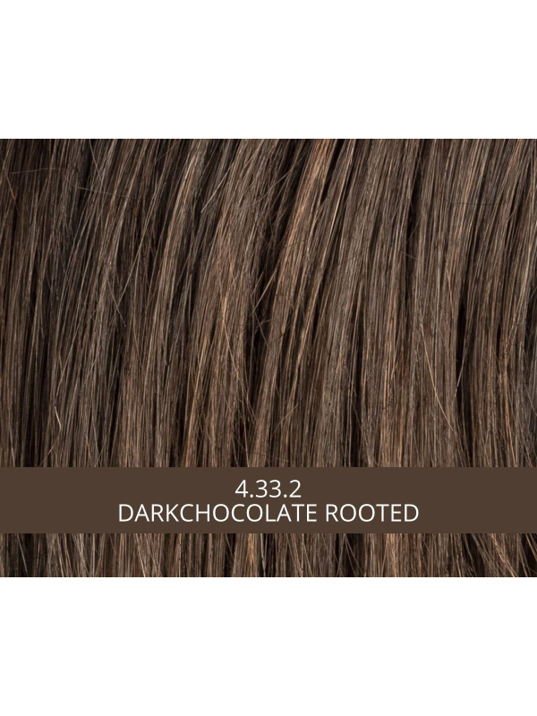 Perruque Carrie Perucci : longs cheveux lisses avec frange, effet naturel glamour et mouvement léger.