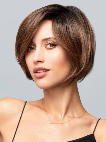 Eve Mono Part — Perruque carré mi‑long élégant, mèche latérale en fibre synthétique naturelle