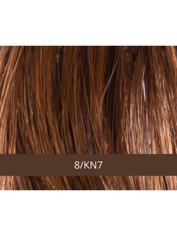 Perruque Anna NJ Création : coupe courte lisse, frange asymétrique, bordure tulle discrète, maintien antiglisse