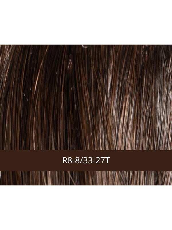 Perruque Frimousse NJ Création : coupe courte plongeante effilée, bordure tulle discrète, fibre synthétique NJ et maintien Antig