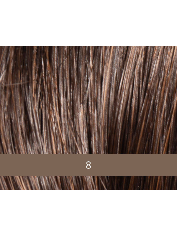 Perruque Inès NJ Création : coupe courte effilée, volume sur le dessus, tulle frontal discret, fibre synthétique effet naturel