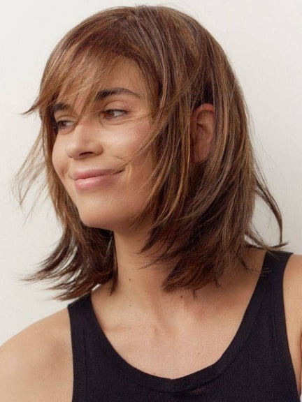 Perruque Jade mi-longue lisse avec frange — Fibre NJ et technologie antiglisse