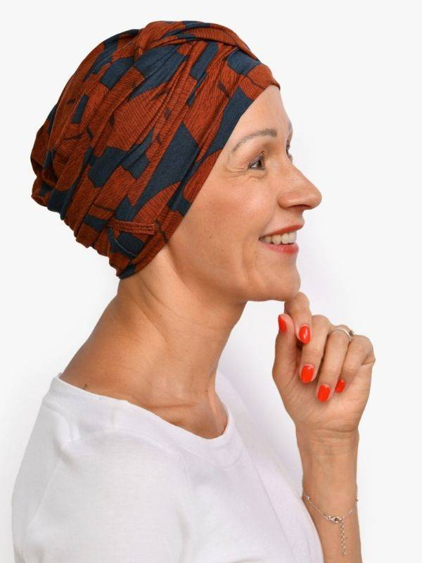 Turban Liz Rosette La Vedette en viscose, foulard fixé sur bonnet : tenue anti-glisse, nouages multiples, doux pour cuir chevelu