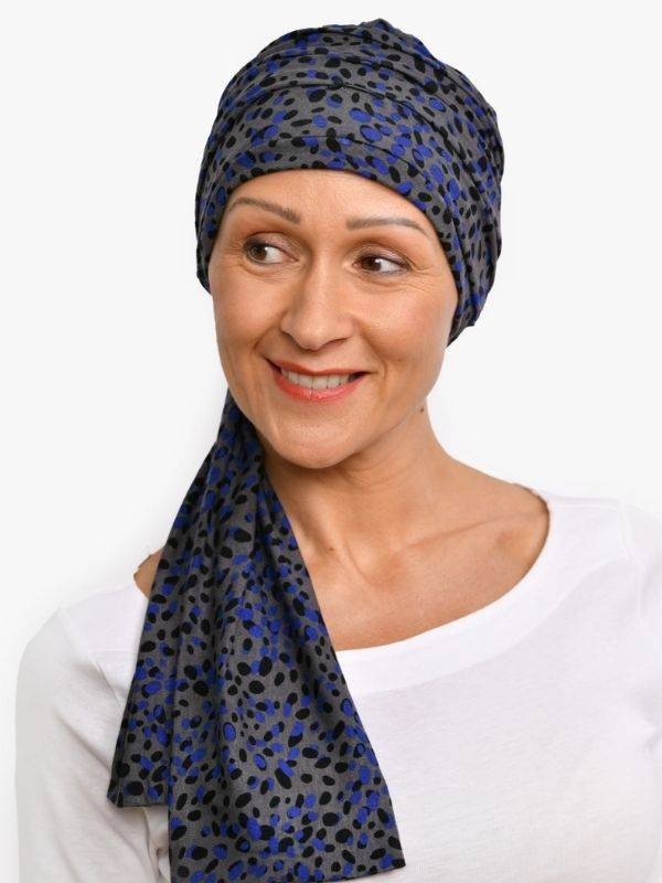 Turban Liz Rosette La Vedette en viscose, foulard fixé sur bonnet : tenue anti-glisse, nouages multiples, doux pour cuir chevelu