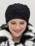 Bandeau Stef tricoté doux avec entrecroisement central, large et chaud, idéal pour l’hiver et toutes coiffures