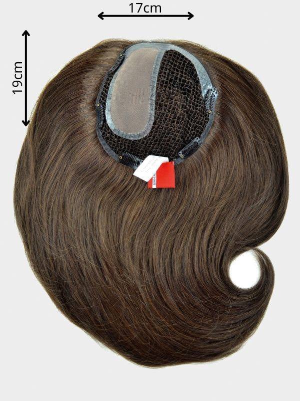 Volumateur Luxery Top Filler Lace : topper ondulé 100% Remy Hair 40 cm, base 18x19 cm mono-filament, fixation 4 pinces