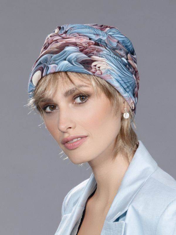 Turban chimio Meral Ellen Wille, bonnet facile à enfiler aux motifs féminins, idéal pendant chimiothérapie ou radiothérapie, ren