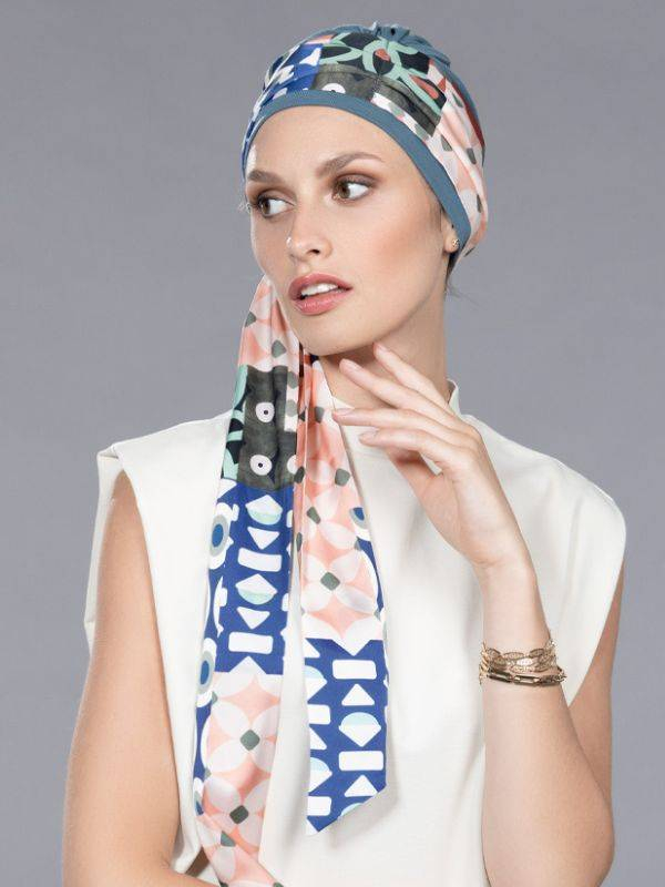 Turban chimio Una Ellen Wille en viscose, longs pans à nouer, coloris vifs