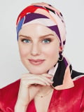 Turban Nola Long Gisela Mayer : pans mi-longs, viscose douce, motifs colorés, idéal en cas de chimiothérapie, alopécie ou pelade