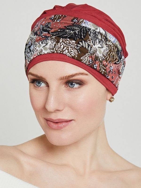Turban Rina — bonnet uni et bandeau imprimé, 95% bambou, style élégant et confortable