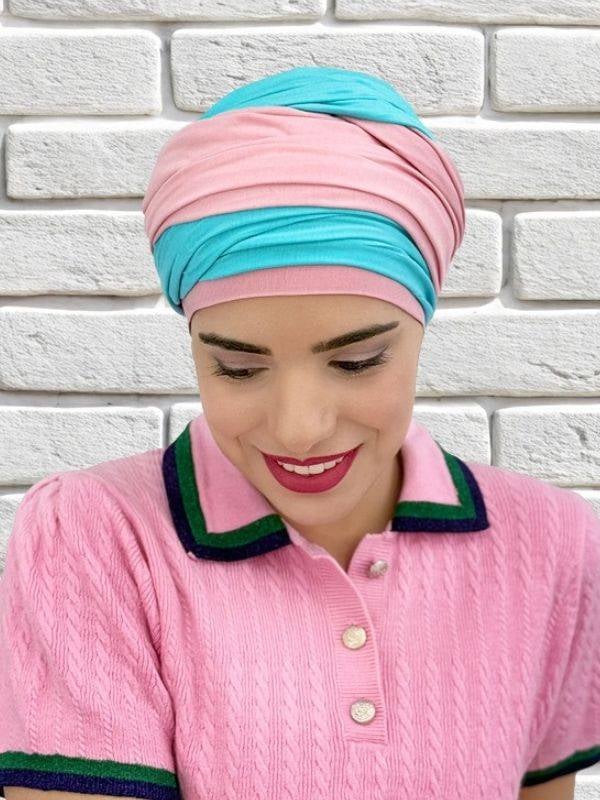 Turban Leslie MMParis bicolore, fibre de bambou : léger, doux, facile à nouer, effet volume et look naturel.
