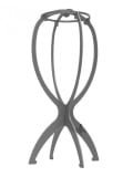 Support porte perruque Ellen Wille en plastique gris foncé, pliable, tête aérée pour séchage homogène et rangement facile.