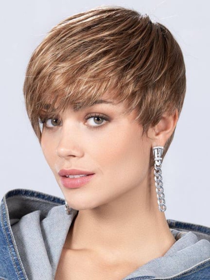 Perruque Point — courte asymétrique, frange longue et douce. Pensez à mesurer le tour de tête.