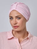 Turban Oléron NJ Création en coton : bonnet chimio doux avec volume plissé à l’avant, confortable et discret.