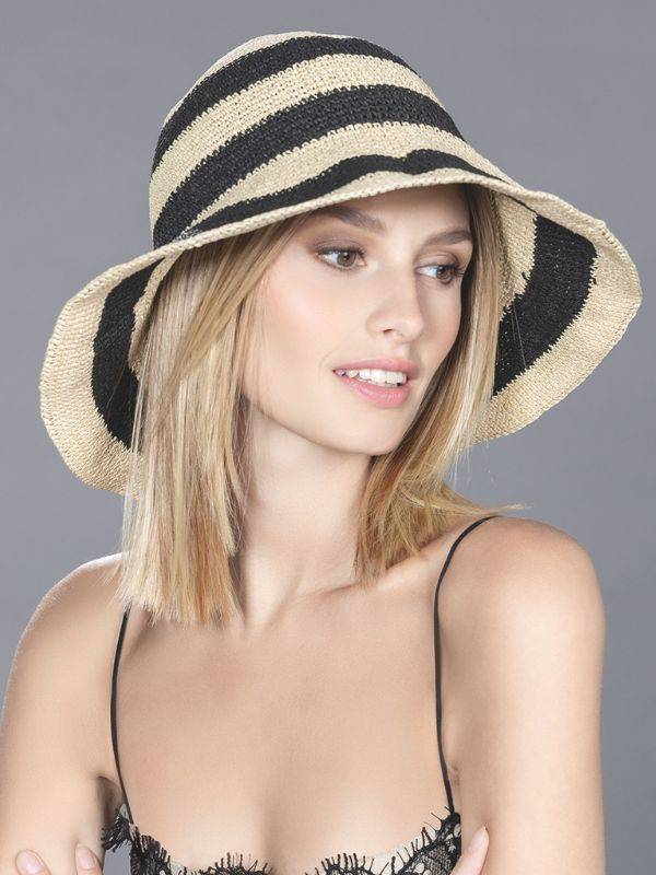 Chapeau San Remo Ellen Wille noir et sable, large bord de plage, protection soleil élégante