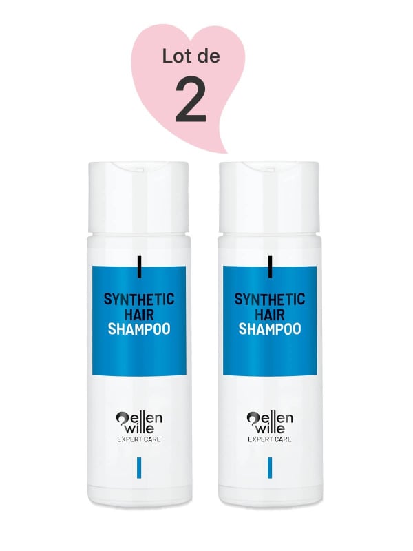 Pack de 2 shampooings Ellen Wille pour cheveux synthétiques : nettoyage doux, brillance et fibre souple, aux extraits de coco.