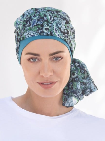 Turban Lilas NJ Création : bonnet en coton/élasthanne et pan latéral pour un volume élégant, confortable et discret