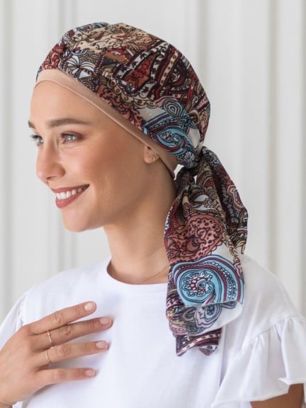 Turban chimio Etoile NJ Création avec long voile à nouer pour un style élégant, léger et modulable