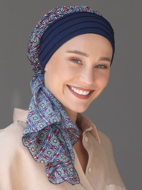 Turban chimio Notre Dame NJ Création avec voile à nouer : imprimés doux, léger et élégant, pour un maintien confortable au quoti