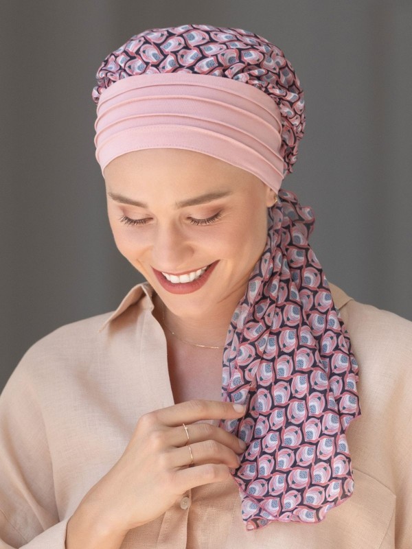 Turban chimio Notre Dame NJ Création avec voile à nouer : imprimés doux, léger et élégant, pour un maintien confortable au quoti