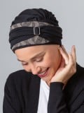 Turban Champs Elysées NJ Création avec boucle métallique modulable et motifs élégants – bonnet confortable pour un look chic.