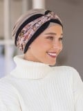 Turban chimio Madeleine NJ Création avec bandeau amovible, confortable, rendu naturel et discret, disponible en plusieurs colori
