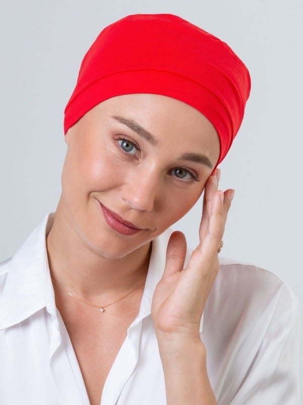 Turban chimio Douceur NJ Création : bonnet léger en coton et élasthanne, confortable et extensible, adapté toutes saisons