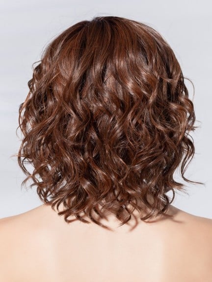 Perruque Éclat Deluxe — carré mi‑long bouclé/lissable, bordure invisible, fibre résistante 130°C