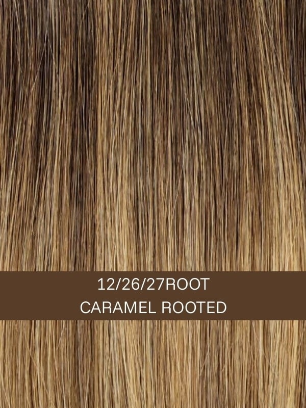 Perruque Linda HH Deluxe : mi‑longue Remy Hair 100% pour un look naturel et confortable - Couleur 12/26/27ROOT - Caramel Rooted