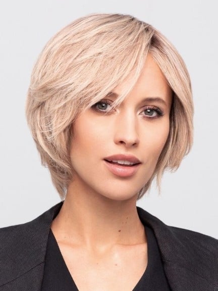 Luxery Lace A - perruque courte cheveux naturels, frange balayage, tulle cinéma invisible