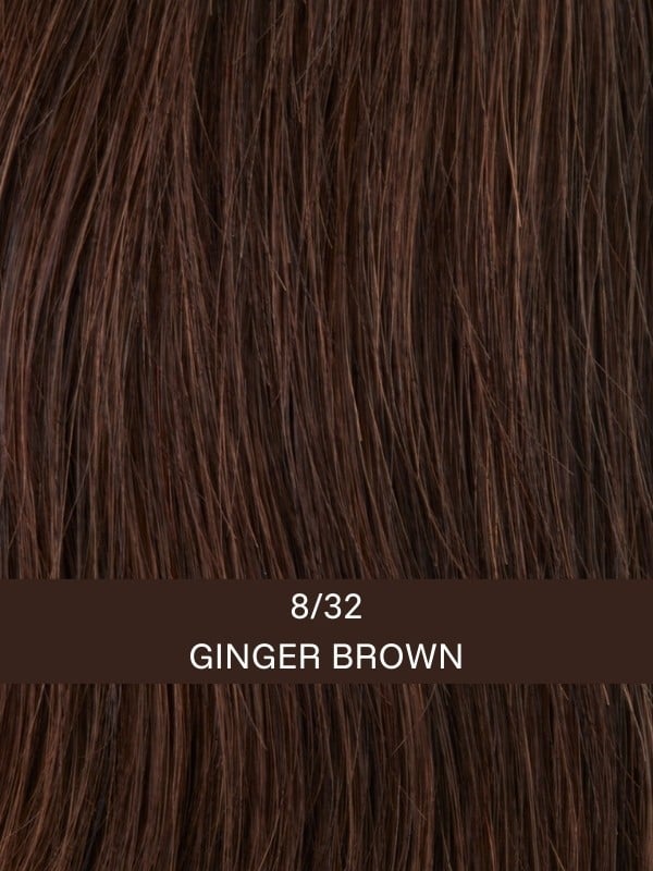 Luxery Lace A - perruque courte cheveux naturels, frange balayage, tulle cinéma invisible - Couleur 8/32 ginger brown