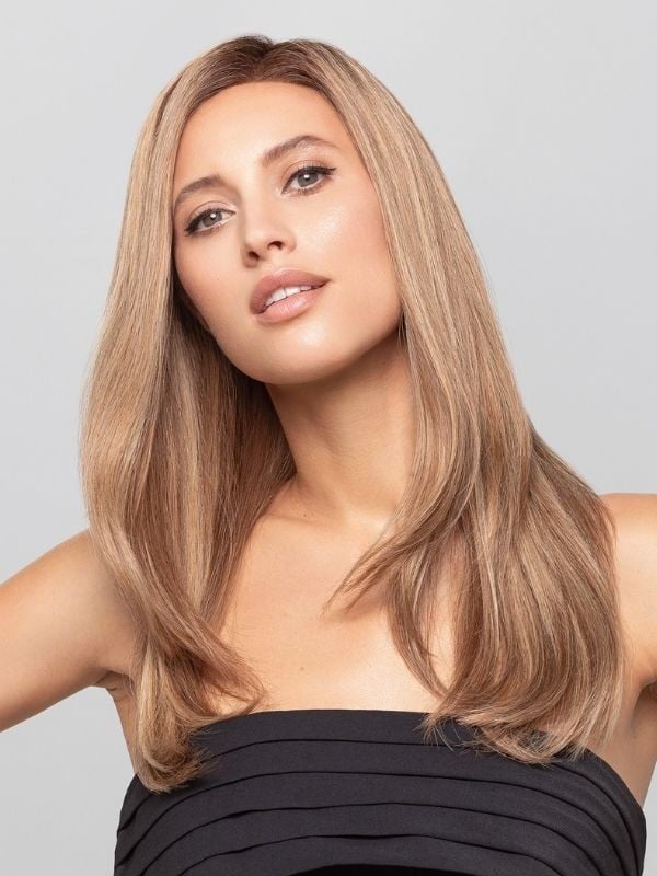 Perruque HH Remy Select longue lisse en cheveux 100 Remy Hair, tulle frontal invisible