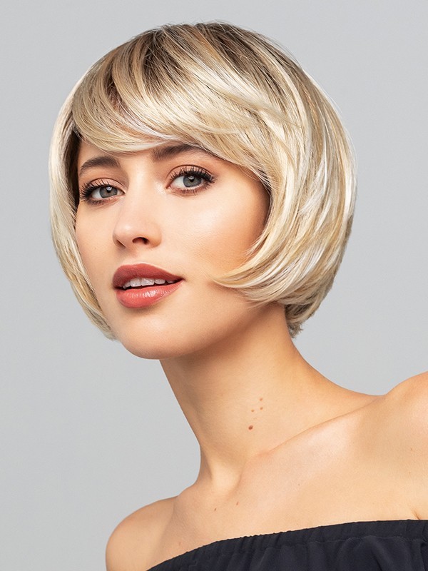 Perruque Mercedes Mono Lace Gisela Mayer : carré plongeant court, frange effilée, lace front et monofilament pour un rendu natur