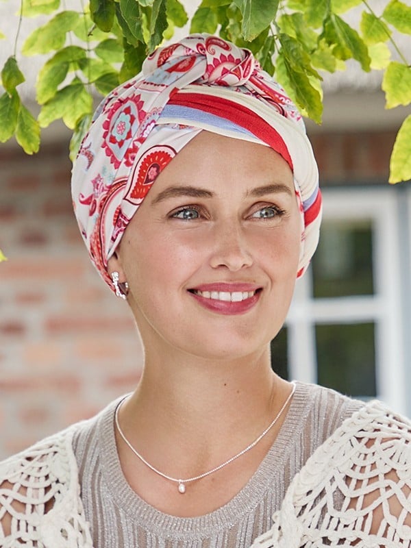 Turban foulard Béatrice en bambou Christine Headwear, doux et respirant, volume avec bandeau et pans courts à nouer.