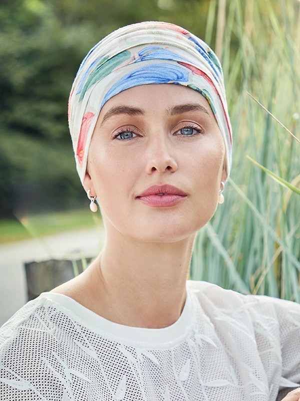 Bonnet turban Zen Lin Christine Headwear en lin naturel, léger et respirant, idéal en cas d’alopécie ou traitements.